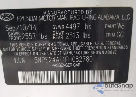 2015 Hyundai Sonata Se из США, поврежденный, VIN 5NPE24AF1FH082780